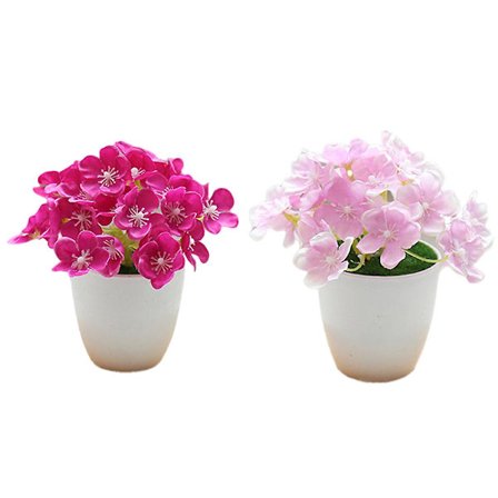 2 st konstgjorda små hortensiabonsai i siden, konstgjorda gröna växter, inomhusdekoration, konstgjord växt i kruka