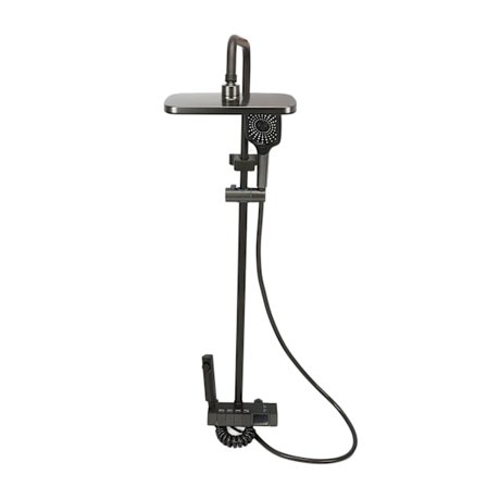 Regnbruserhovedsæt Trykknap Højtryk Flere Vandstrålemønstre Brusesystem til Badeværelse Grå