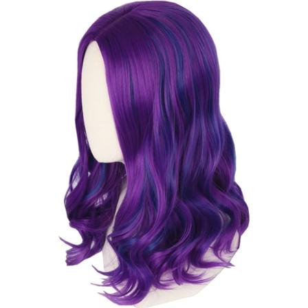 1 STK ond parykk for barn jenter, blå lilla lang krøllet parykk for C