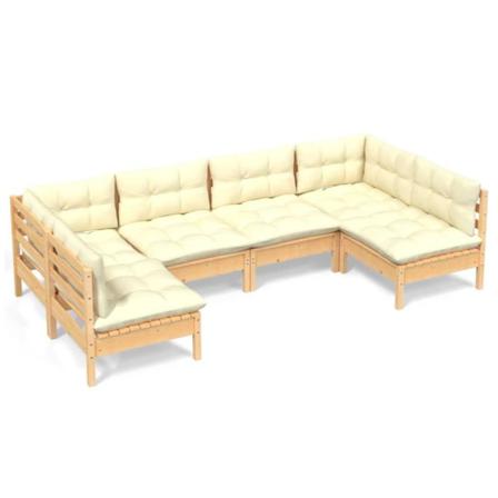 Vidaxl Loungegrupp Med Gräddvita Dynor 6 Delar Massiv Furu Creme