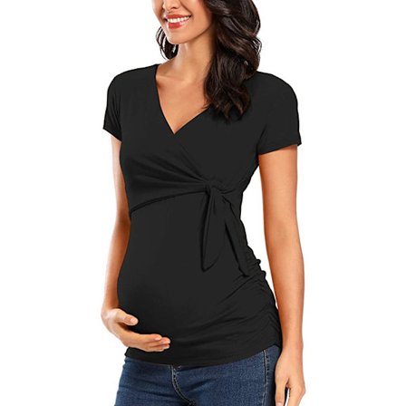 Gravidtoppar Korta korta och långa ärmar V-ringade skjortor Comforta