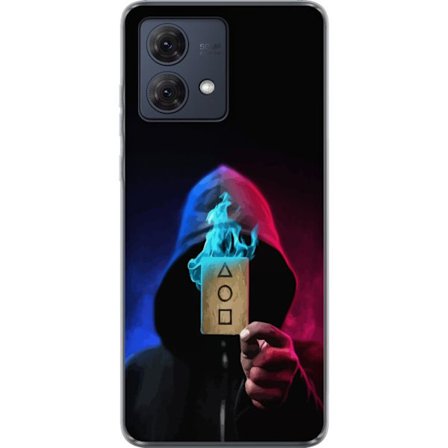 Kompatibelt Mobilskal till Motorola Motorola Moto G84 Squid Game Netflix affisch koreansk överlevnadsdrama serie mask huva kort retro fanart design u