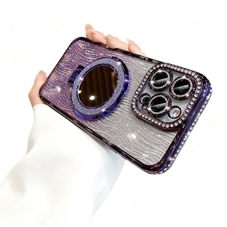 Magnetisk iPhone 16-serie deksel med stativ og speil (Lilla, 16 Pro Max)