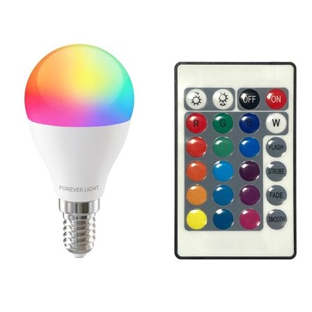 LED-lamppu RGB E14 G45 5W 500lm 4000K kaukosäätimellä