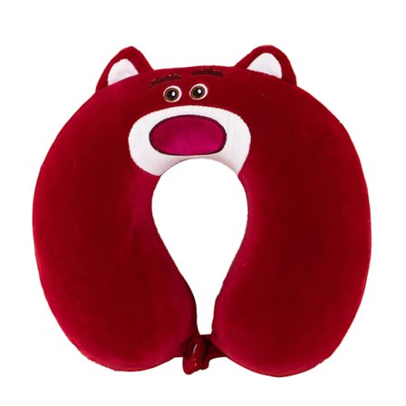 U-formad Memory Foam Nackkudde Tecknad Broderi Bekväm resor Huvudstödskudde för flygbil Resor Röd Björn