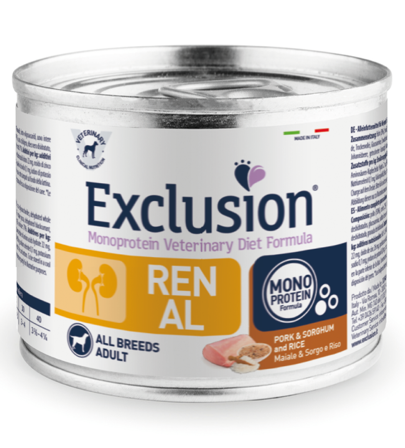 Exclusion Veterinary Diet Formula Renal Per Cani Maiale/Sorgo E