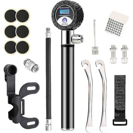 Bærbar sykkelpumpe med trykkmåler. Mini sykkeldekkpumpe 120 Psi