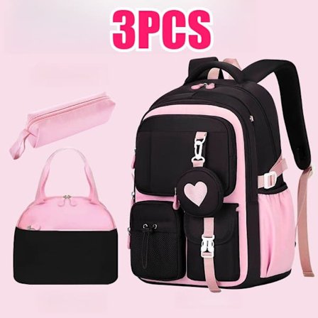 4-pak Rygsæk til Piger med Madkasse & Penalhus, Sød Skoletaske til Børnehave og Grundskole_TF_TF