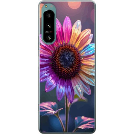 Kompatibelt Mobildeksel til Sony Xperia 5 IV Irideserende blomst med glitrende kronblad i rosa lilla og gull mot myk bokeh bakgrunn