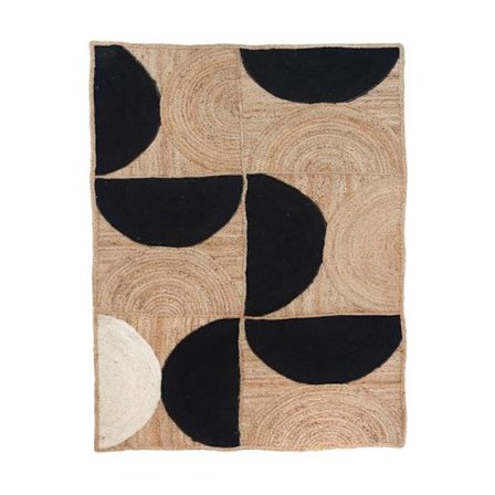 Juutti ovaalimatto 210x140cm, Beige/Musta/Valkoinen