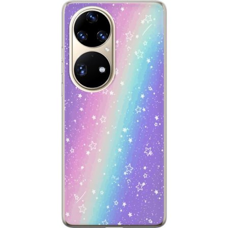 Kompatibelt Mobildeksel til Huawei P50 Pro Rainbow-farget pastellbakgrunn med hvite stjerner og gnistrende prikker i myk overgang