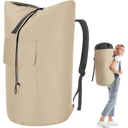 Vaskepose Ekstra Stor Kraftig, 115L Vaskeryggsekk, Solid Vaskepose med Stropper, Militærgrønn Vaskepose for College, Topplasting (Fww)