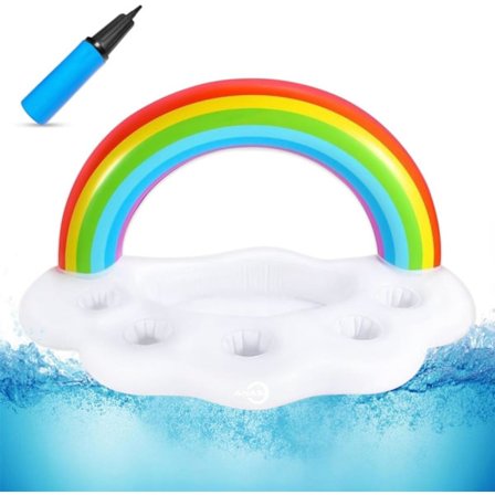 Oppustelig Pool Drikkeholder - Flydende Bakke med Kop- & Dåseholdere + Snackskål, Holdbar PVC til Pool-, Strand- eller Bådfester