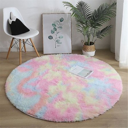 Tie-dye Fluffy Rundt Teppe Tepper Stue Innredning Kunstig Pels Tepper Barnerom Lang Plysj Tepper For Soverom Shaggy Teppe Moderne Matter