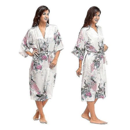 Dam Kimono-badrock i Satin med Blommönster - Bröllop, Nattkläder