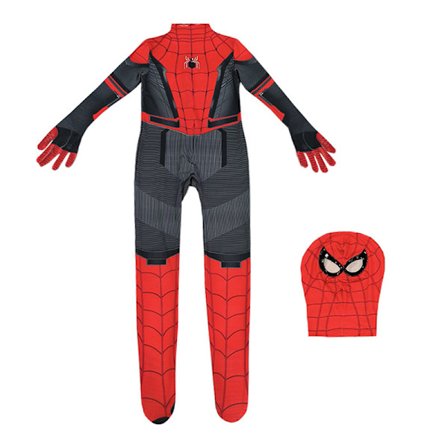 Spider-Man ungdom Halloween-kostyme, polstret jumpsuit med maske Svart Rød 2