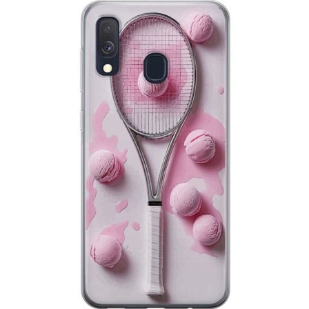 Kompatibelt Mobilskal till Samsung Samsung Galaxy A40 Rosa glasskulor och tennisrack i en kreativ stillbild med lekfull popkänsla och modern design s