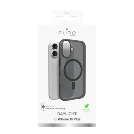 PURO iPhone 16 Plus silicone cover DAYLIGHT, semi-transp., black