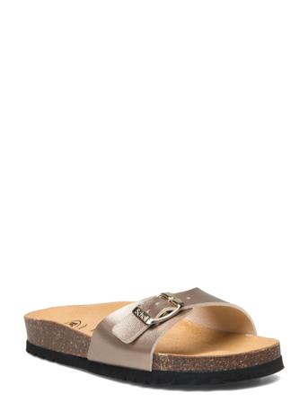 Sl Estelle Laminated Taupe Shoes Summer Shoes Flat Sandals Gull Scholl*Betinget Tilbud
