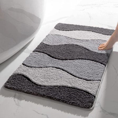 Grå badeværelsesmåtter Skridsikker badekar måtte Grå bølgemønster Mikrofiber gulvmåtte Superabsorberende tyk plys bademåtte 20" x 32"