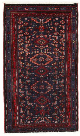 Hamadan Matot Käsinsolmittu 82X144 Matto Musta/Tummanpunainen Persia