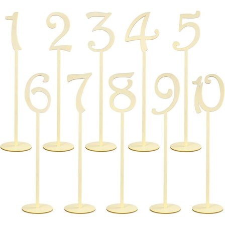 Träbordnummer 1-10, träbordnummer med speciell form för platser