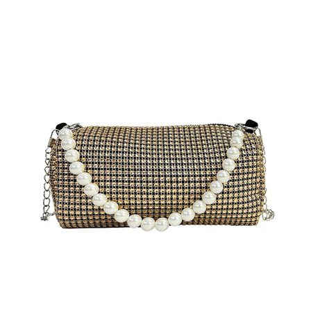 Glitterende diamantbesatt dameveske - Moderne sylindrisk liten veske - Håndholdt enkelt skulder crossbody-veske