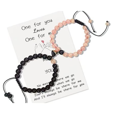 8mm Naturstenperler Helbredende Krystaller Strekk Armbånd Matchende Hjerte Sjarmer Justerbar for Hans og Hennes Smykke Elsker