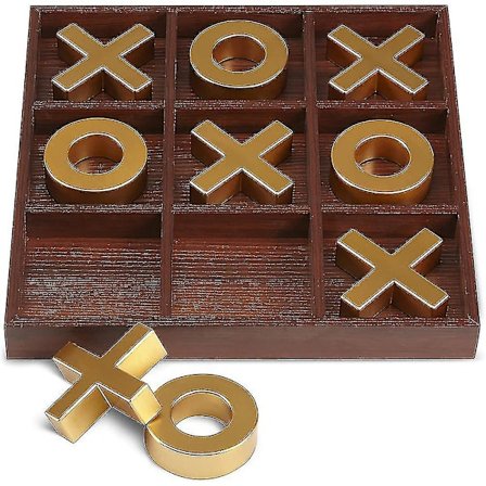 Tic-Tac-Toe Brætspil i Massivt Træ - 10 Dele Premium Giant Guld 14 tommer - Udendørs/indendørs Party Set Legetøj til Børn/voksne - 