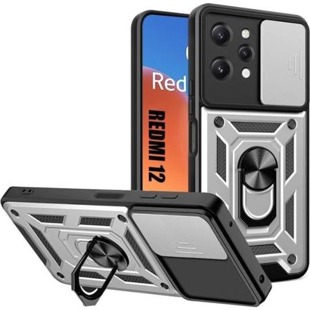 Etui til Xiaomi Redmi 12 4G-5G (ikke til Redmi Note 12), forstærket beskyttelse stødsikkert hårdt kameracover - sølv
