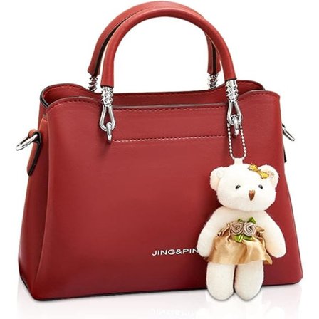 Dame Crossbody Mote Topphåndtaks Vesker Kvinner Skuldervesker PU Lær Satchel Veske Jenter Messenger Vesker Lommebøker Håndveske med Bjørnanheng 