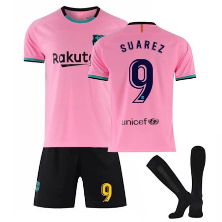 20-21 Barcelona hjemme- og bortedrakt svart, gull og rosa Messi fotballuniformsett Barcelona rosa nr. 9 svarte sokker Barcelona pink No. 9 black socks