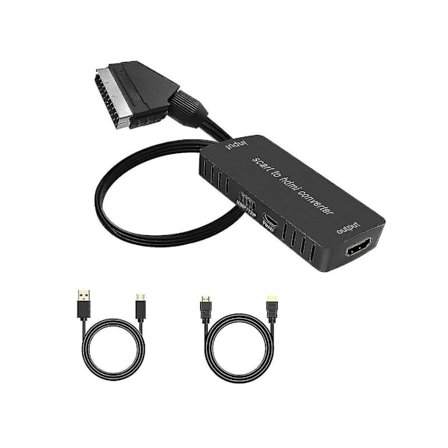 Scart till HDMI-omvandlare med HDMI-kabel Full HD 720P/1080P Video Audio Converter för Monitor HDTV N64 Projektor Wii STB VHS YEMAESRE