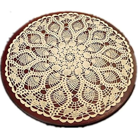 Håndlavet bomuldsblonde rund dækkeserviet beige 60cm