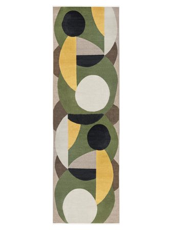 Washable Geometric Aria Green/Yellow Runner Rug Small Oeko-Tex