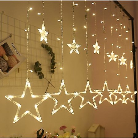 LED-stjärnljus, stjärngirlander, femuddiga stjärndekorativa gardiner, julbelysning