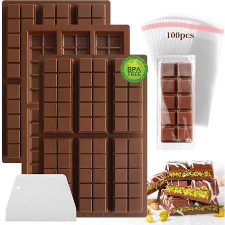 Silikone chokoladeform, silikoneform til 6 chokoladebarer med skraber og 100-styks pose, Dubai chokoladeform til chokolade praliner