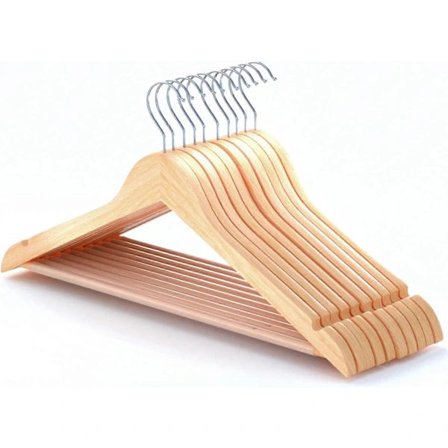 10 Tretøykleshengere 38cm Kleshengere med Sklisikker Buksebar (Natur)