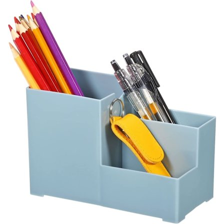 Blyantholder, Plastik 3 Slots Firkantet Pen Kop Makeup Pensel Skrivebordsarrangør til Kontor Hjem, BLÅ