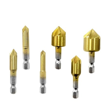 Fasavfasningsbor, planfres, faspunktverktøy, 6 stykker 1/4 " HSS sekskantskaft 90 graders stans for raske trebytter