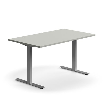 Schreibtisch QBUS, 1400x800 mm, T-Fuß-Gestell, silber/hellgrau