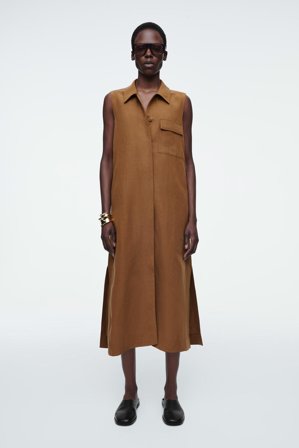 COS Women's Vestido Camisero Midi Utility Sin Mangas in Beige