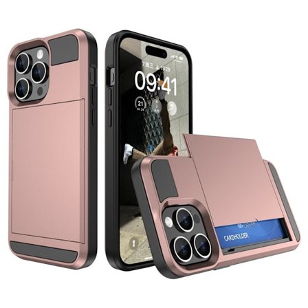 SKALO iPhone 15 Armor Skal Korthållare - Roséguld
