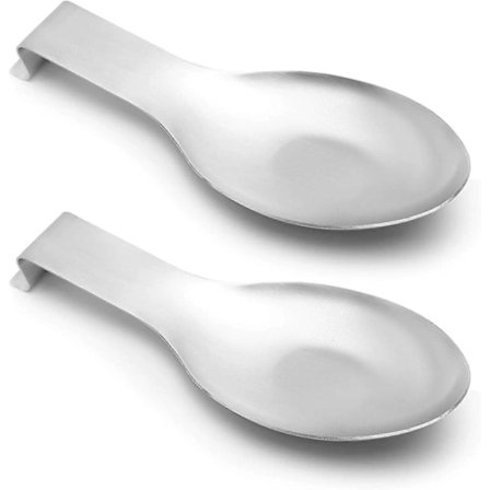 2 st Rostfritt stål skedstöd för köksbänk, matlagningsredskap, skedhållare för spishäll, rostbeständig, stor storlek (silver)