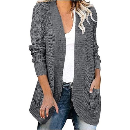 Dam långärmad öppen framsida casual lös mjuk stickad kofta ytterkläder