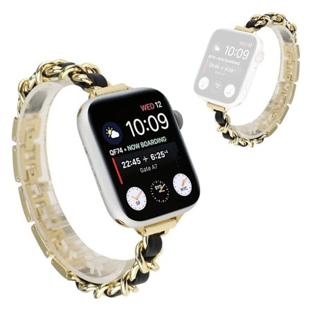 Stainless steel + leather watch band for Apple Watch Series 6 / 5 40mm - Black / Gold