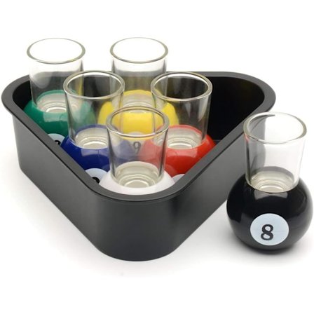 6 Pool Ball Shot Glass med Triangle Rack Serveringsbrett - Bord Biljard Nyhet Drikkespill Rom Hjem Bar Sett