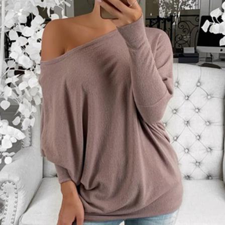 T-shirt Med Rund Hals För Kvinnor Off Shoulder Pullover