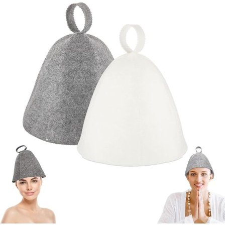 2 stk. saunahatte, original uld, komfortable og åndbare til sauna, 100% naturlige filtsaunatilbehør (grå og hvid)
