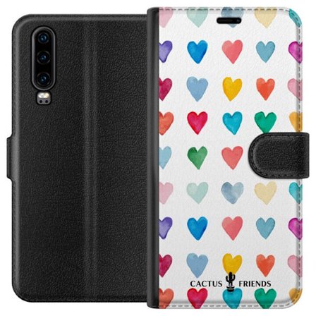 Kompatibelt Lommeboketui til Huawei Huawei P30 Cactus and Friends - Watercolor Love Grid